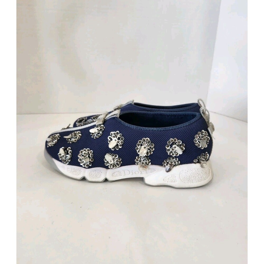 Dior Navy Blue Mesh Fusion Embellished Slip On Sneakers Size 38 With Box - Picture 3 of 10